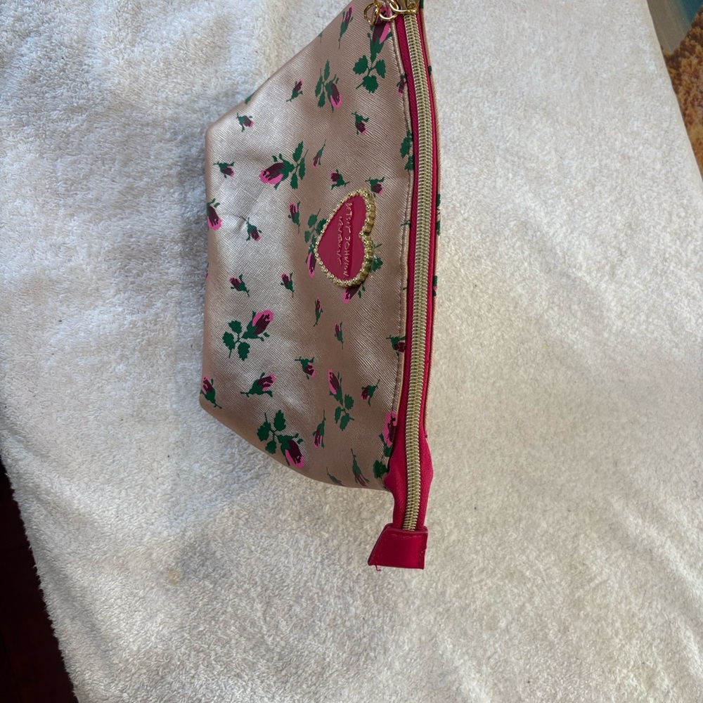 Betsey Johnson Cream and Pink Floral Cosmetic Case